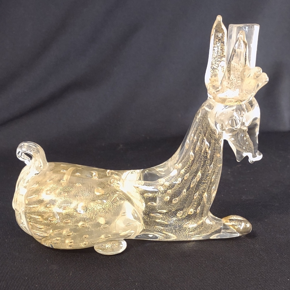 Mid Century Murano Italy Glass Gold Flecked Controlled Bubble Deer Candleholder - Picture 3 of 6